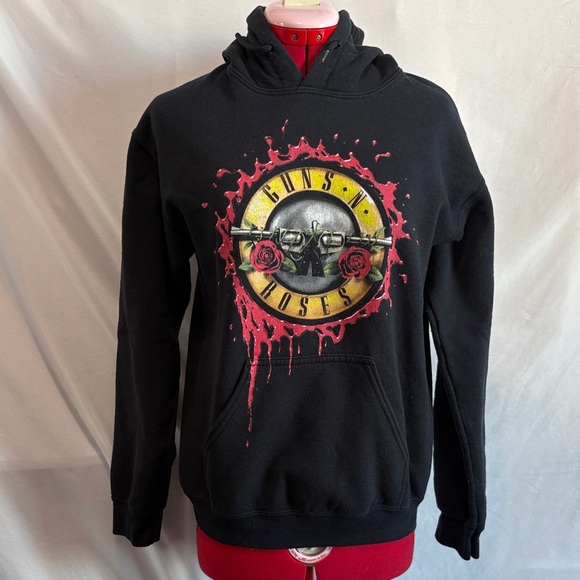Guns N' Roses Tops - Black Graphic Hoodie with Red Accents